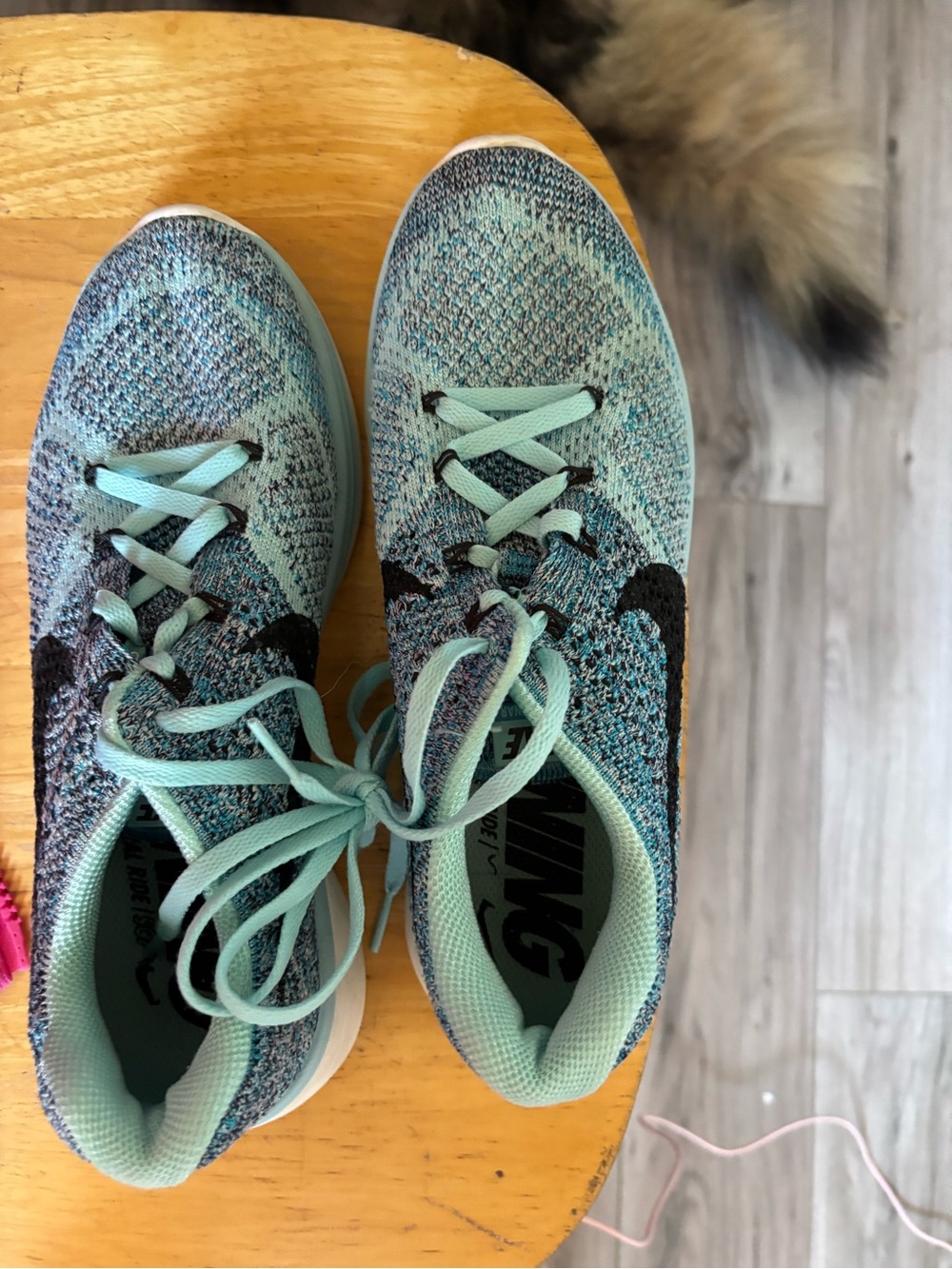 Nike Women’s Mint Green Flyknit Sneakers with Black Swoosh